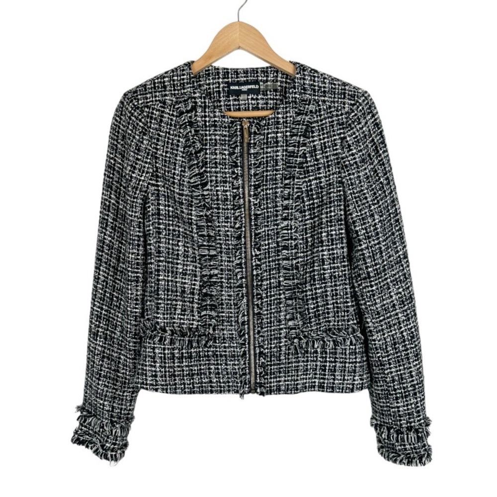 Karl Lagerfeld Tweed Blazer Black & White Size 6 *FLAW* - Picture 1 of 11